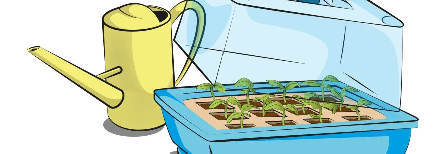 Anzuchtstation mit Gießkanne